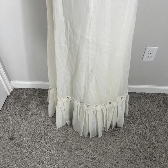 Vintage 1970's Wedding Dress White Pink Rose Details Prairie Cottage Modest - Picture 15 of 15